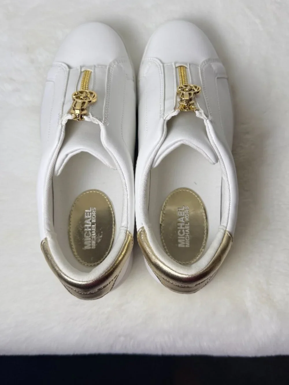 Michael Kors Keaton White Leather  Sneakers with Gold Hardware